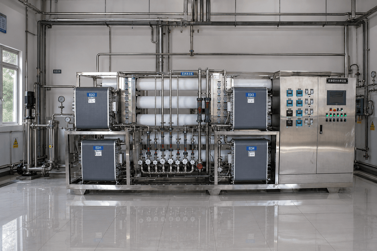 Installation of an EDI ultrapure water system at an electronics factory
